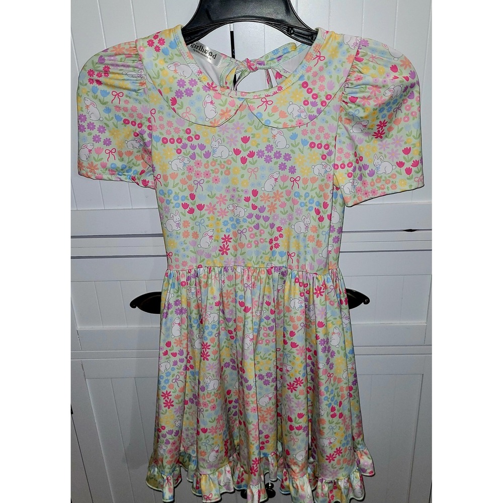 Girlhood Little Stocking Co Girls Size 8 Bunny Floral Peter Pan Collar Dress